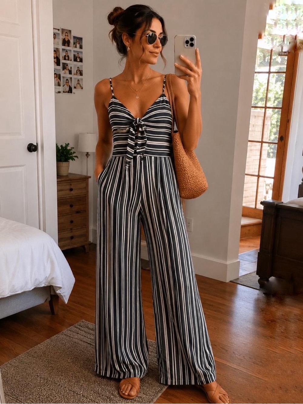 Blashe Striped Navy Twisted-Front Jumpsuit